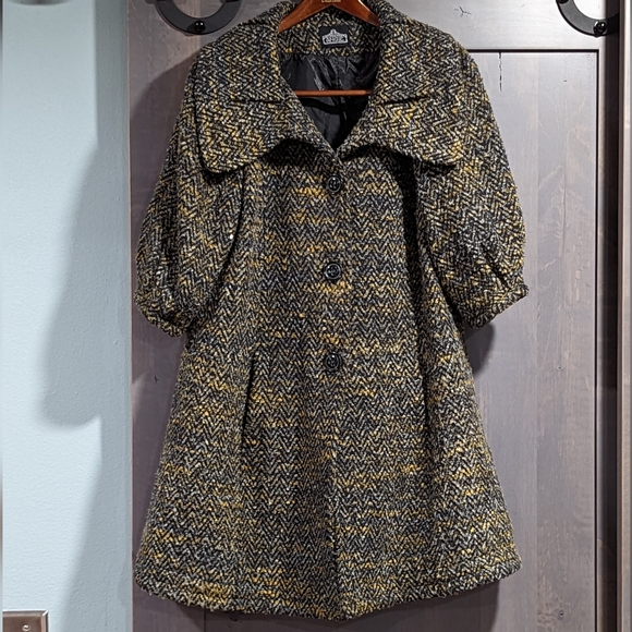 Angie Coat No Size Tag Vintage Wide Collar Button Closure 3/4 Sleeves - Picture 2 of 7